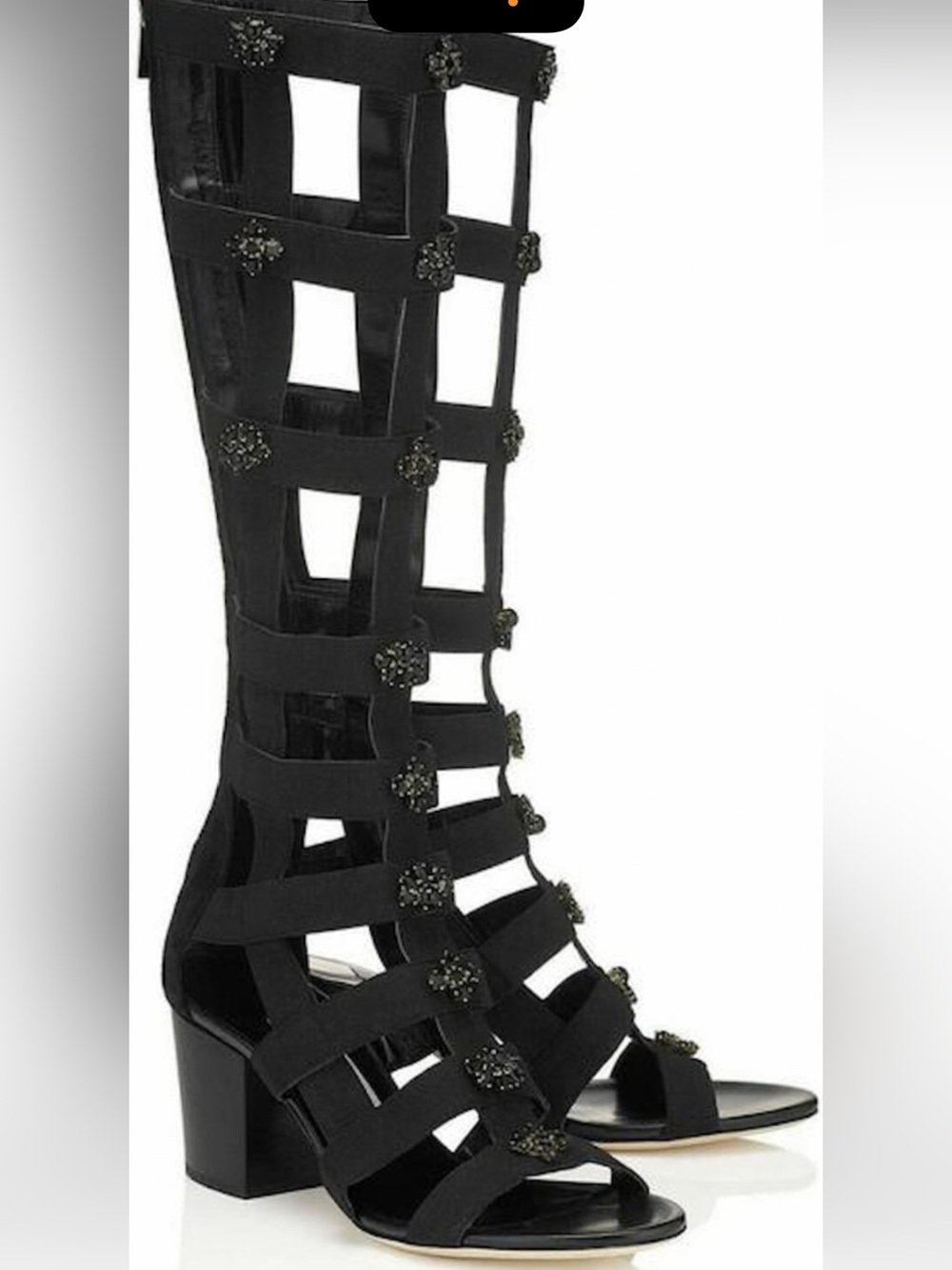 Jimmy Choo Black Knee-High Gladiator Block Heel Boots